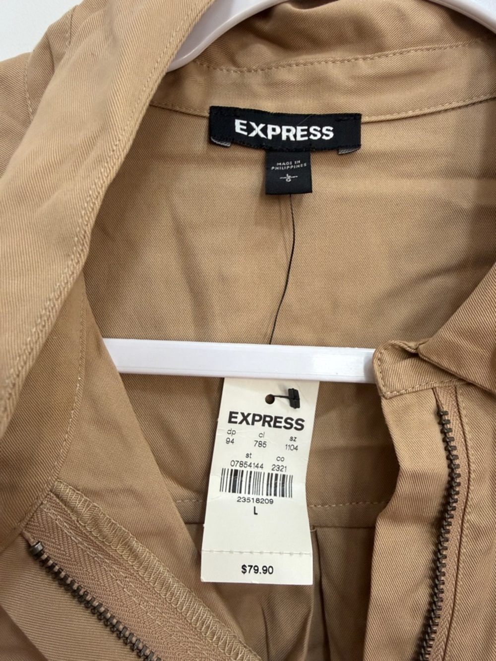 Express Beige Utility Short Sleeve Belted Romper - Picture 3 of 3